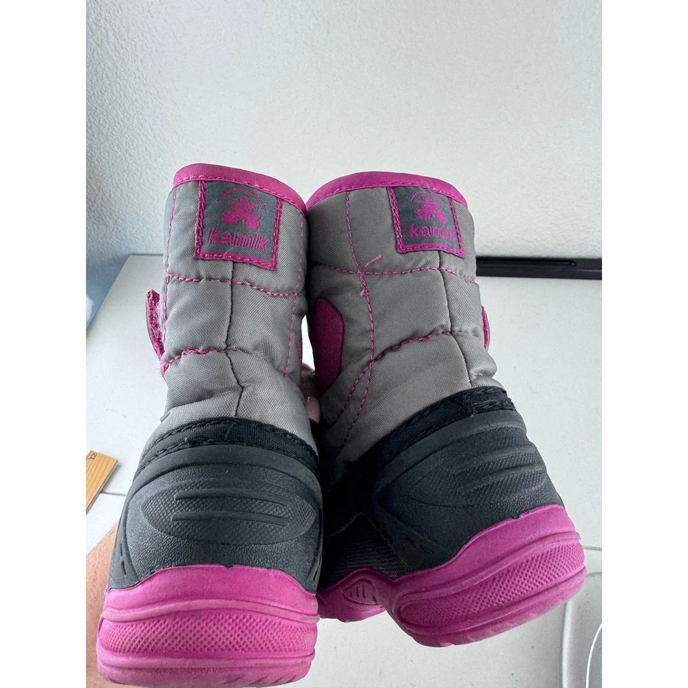 Kamik‎ Snowbug5 Kids Winter Boots Girls Size 7 Gray Pink Waterproof Warm